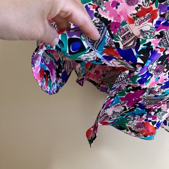 New Vintage Nightgown Womens Medium Pink Blue Print Silk Long Sleeve Nightie - Picture 7 of 13